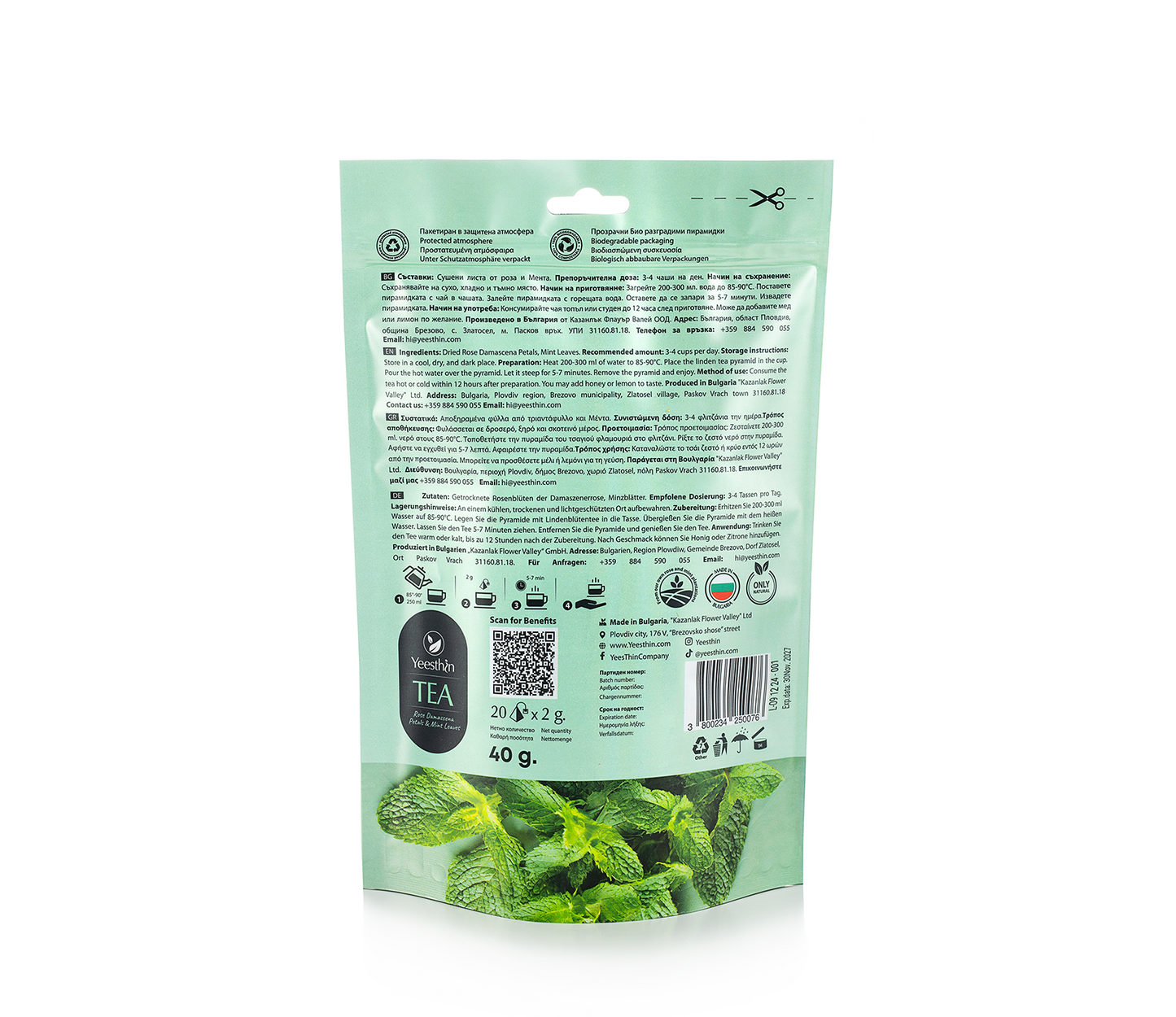 Τσάι Yeesthin® Ρόδο Δαμασκηνής & Μέντα – τσάι σε πυραμίδες 40 g