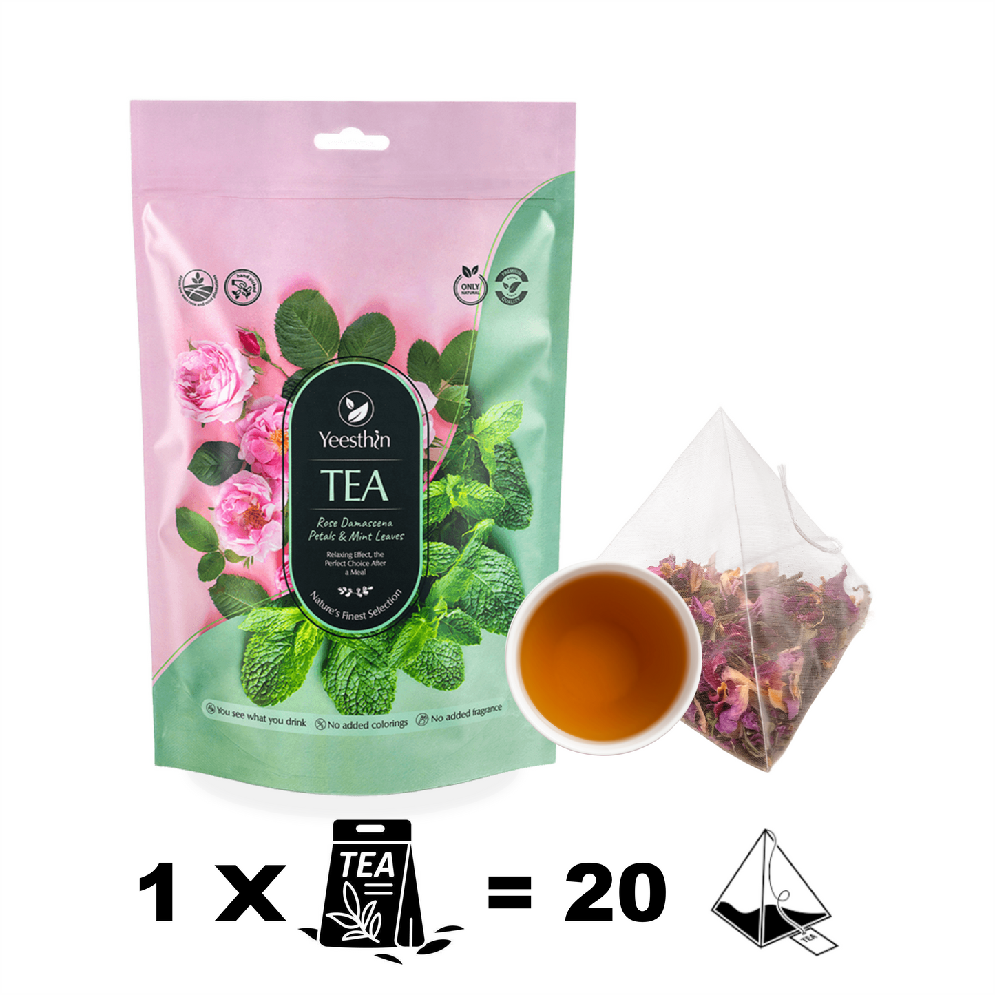 Τσάι Yeesthin® Ρόδο Δαμασκηνής & Μέντα – τσάι σε πυραμίδες 40 g